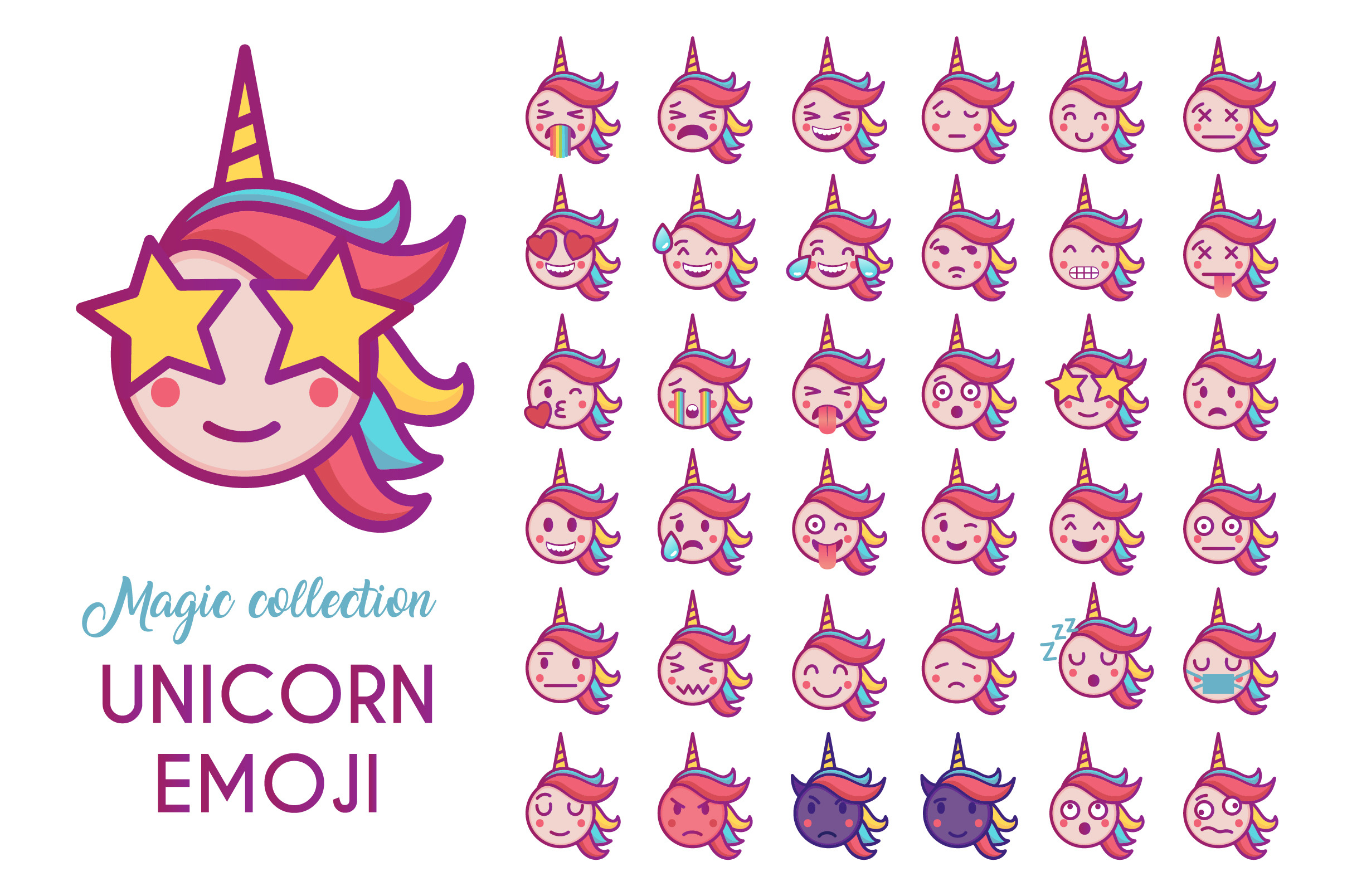 Cute unicorn emoji in vector EPS10 | Graphic Objects ~ Creative Market