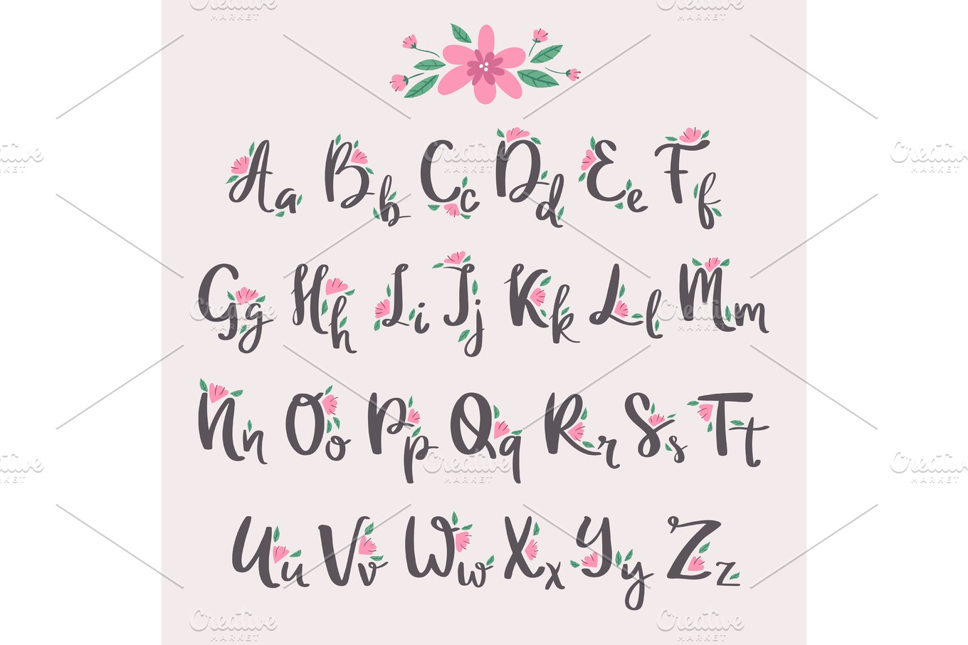 Vector Colorful Flower Font Nature Colorful Summer Type And Hand Drawn Alphabet Spring Beautiful Flora Set Blossom Lettering Romantic Cute Design Illustration Pre Designed Illustrator Graphics Creative Market