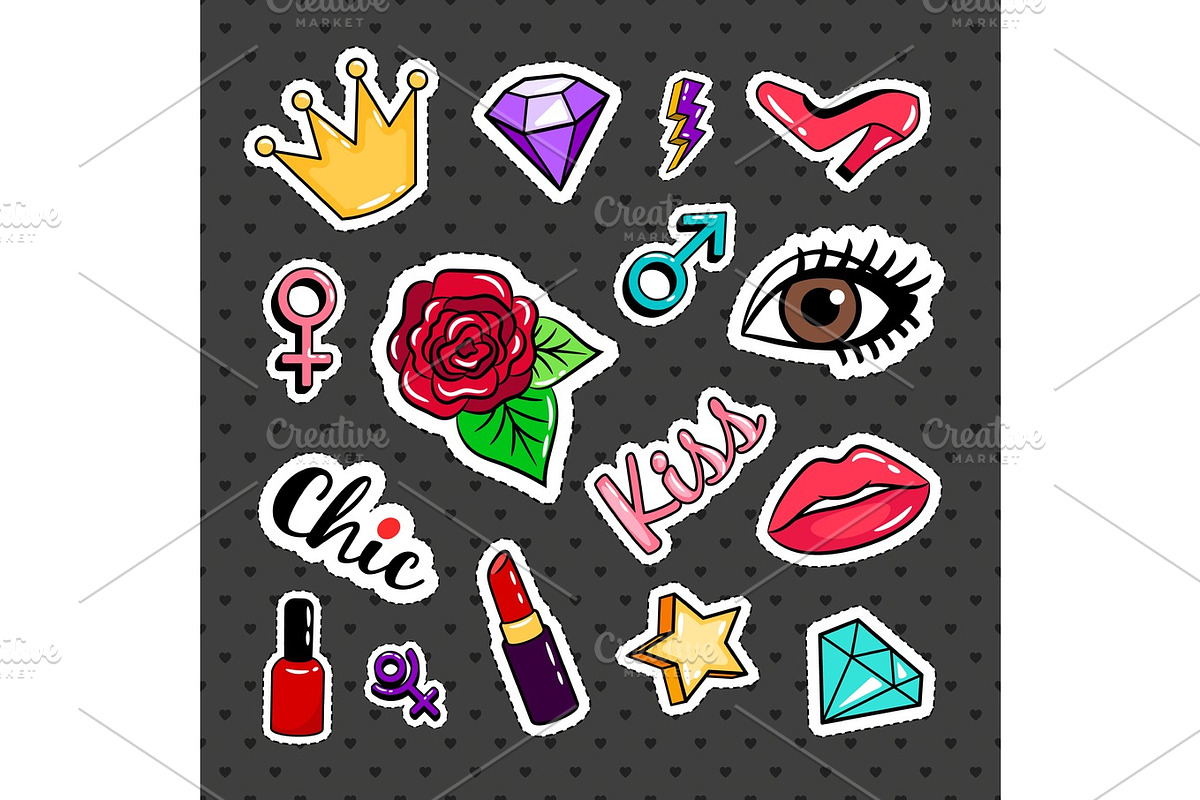 Fashion colorful stickers collection | Pre-Designed Illustrator ...