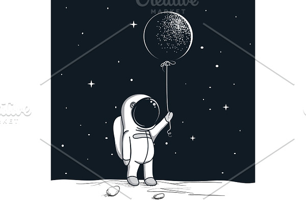 Spaceman with balloon | Pre-Designed Illustrator Graphics ~ Creative Market