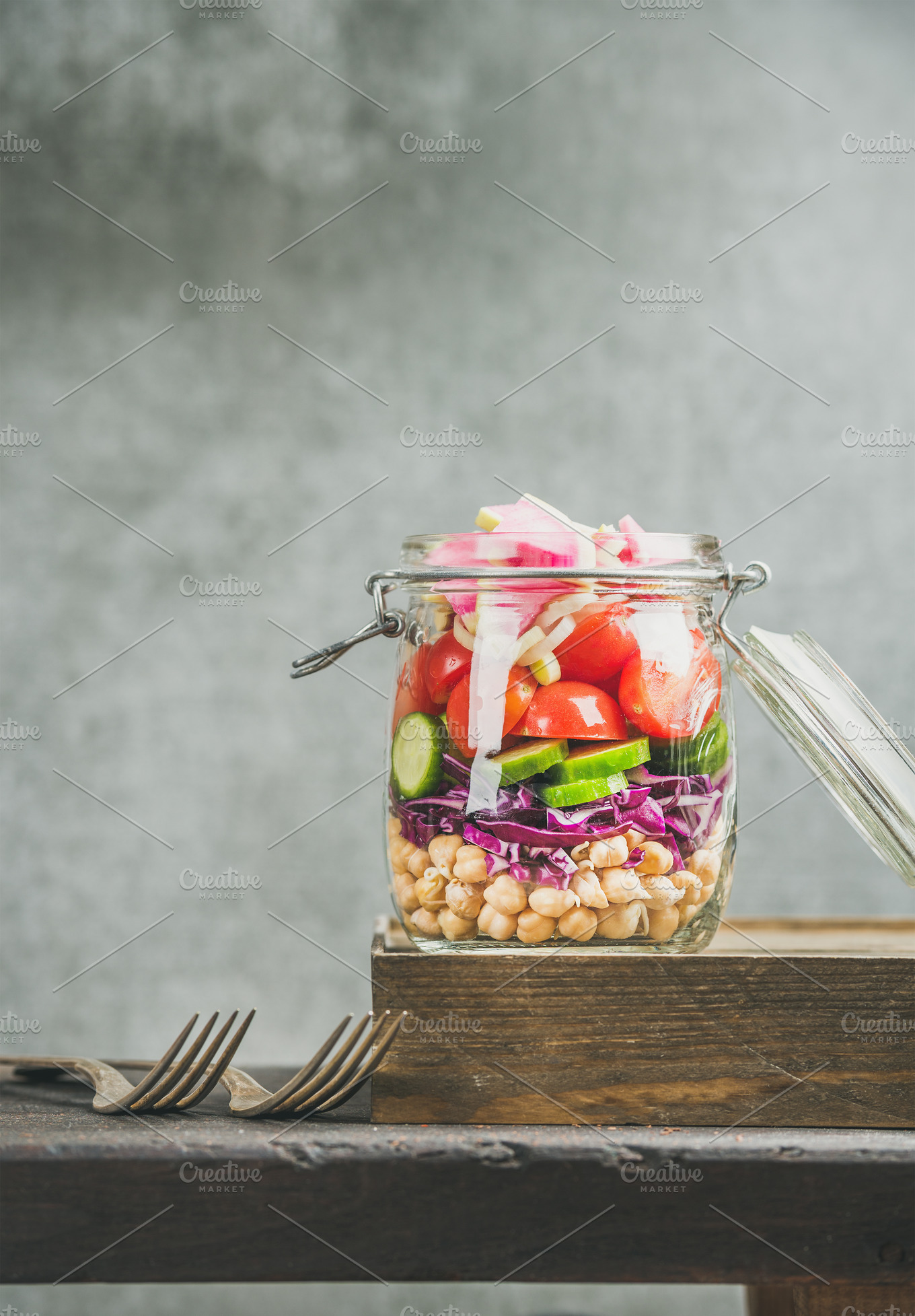 Healthy layered take-away salad | Food Images ~ Creative Market