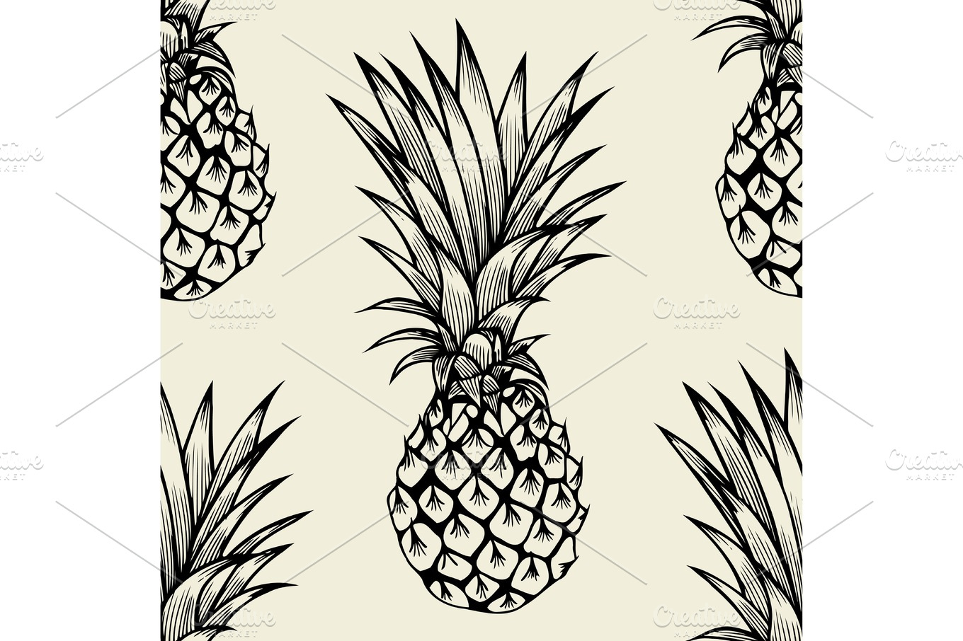 pineapples hand drawn sketch. Pre-Designed Illustrator Graphics 