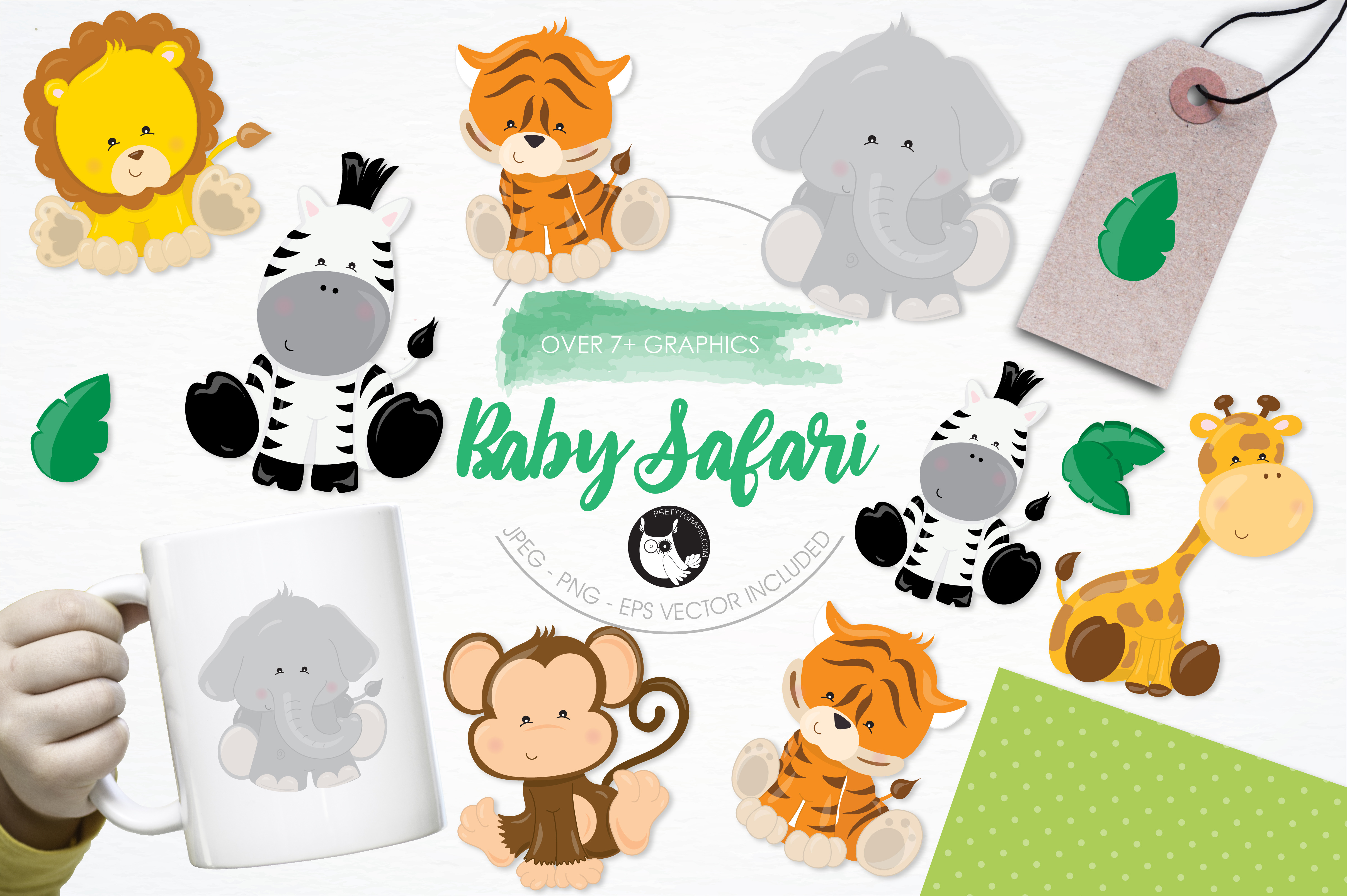 Baby Safari Animals Clipart Pre Designed Illustrator Graphics Creative Market