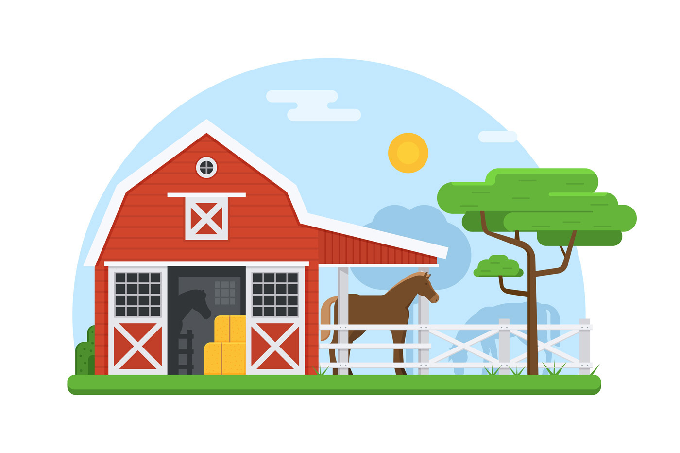 Horse Stable Rural Landscape Illustrations Creative Market