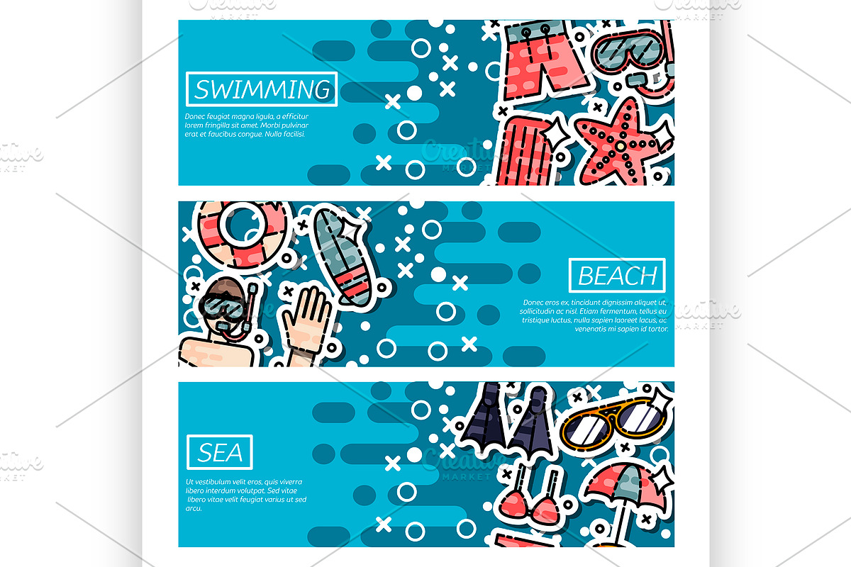 Banners about swimming | Pre-Designed Illustrator Graphics ~ Creative