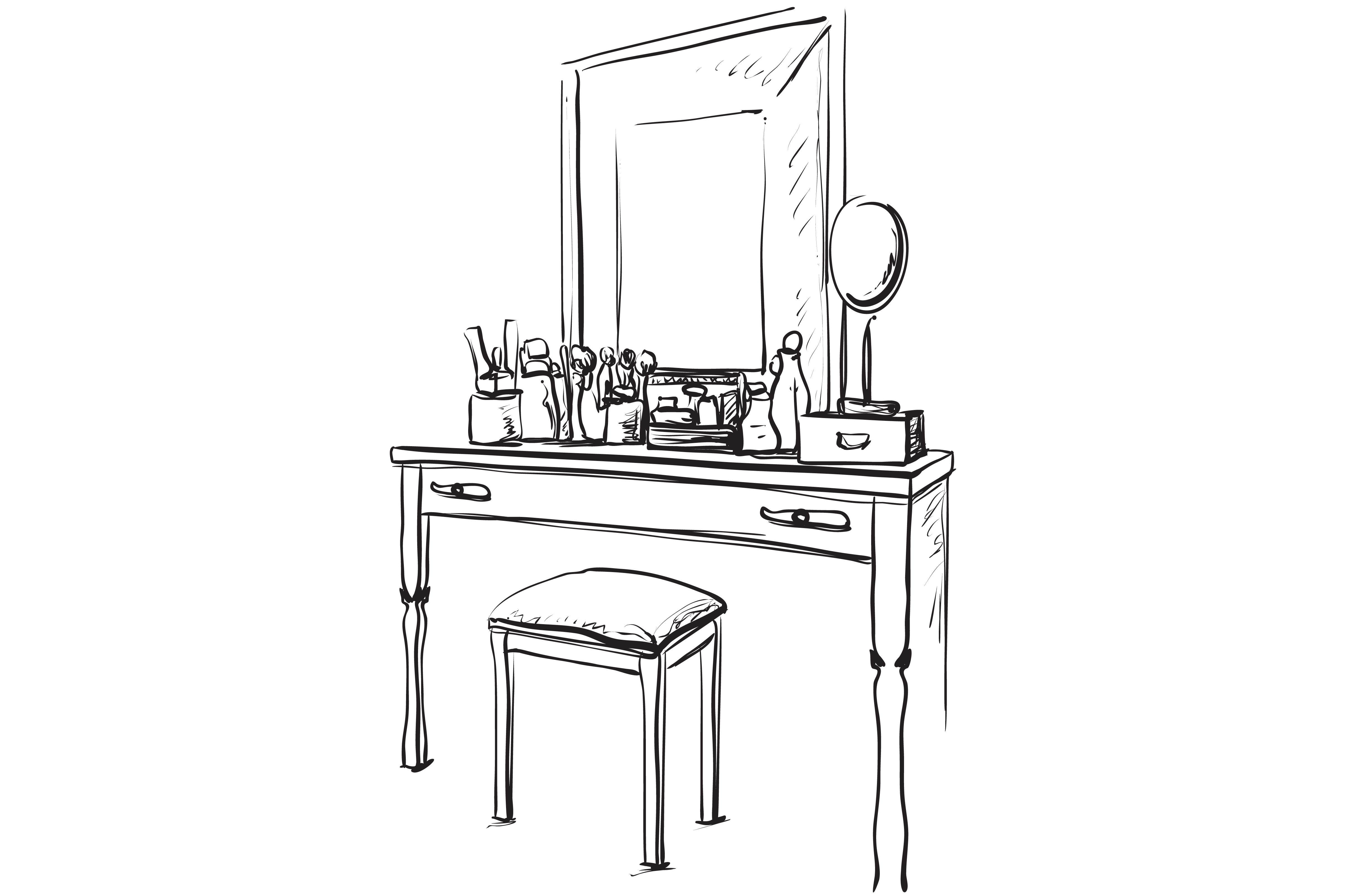 Vanity table for make up. Sketch Illustrations Creative Market