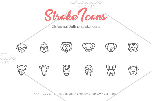 Download 25 Animal Outline Stroke Icons Pre Designed Photoshop Graphics Creative Market