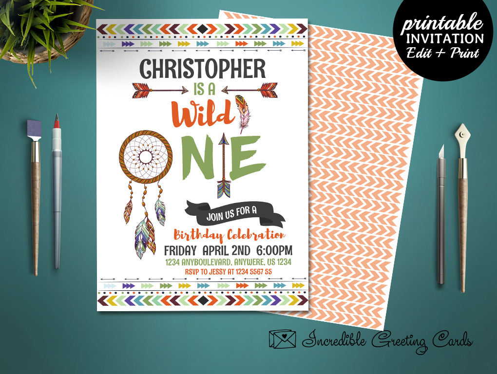 Download Wild One Boho Birthday Invitation Creative Photoshop Templates Creative Market