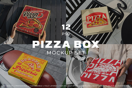 Free Takeaway Pizza Box Packaging Mockup PSD Set - Good Mockups