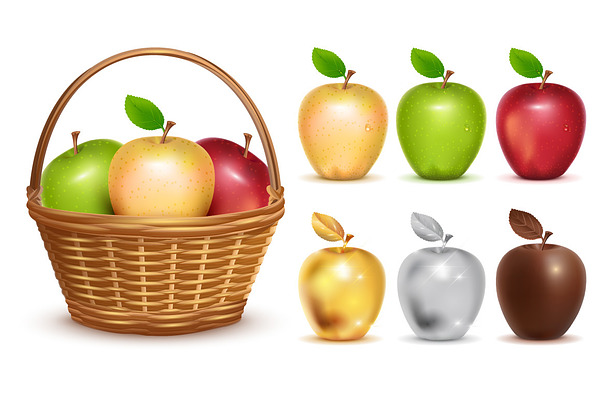 Set of apple. Full basket of apples | Pre-Designed ...