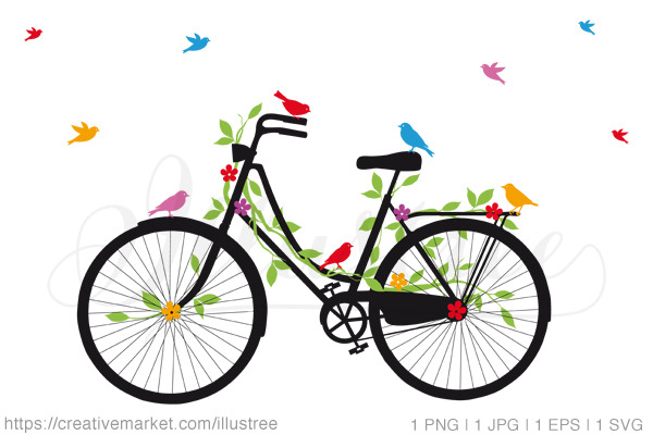 Bicycle with flowers, vector | Animal Illustrations ~ Creative Market