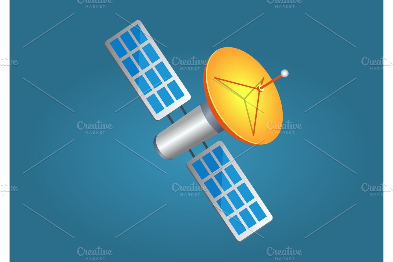 Satellites in Cartoon Style with Yellow Aerial | Pre-Designed