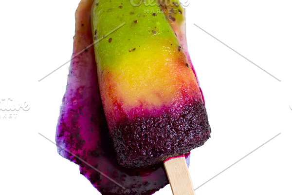 Download Melted Layers Fruit Ice Lolly On A White Background Natural Sum High Quality Food Images Creative Market