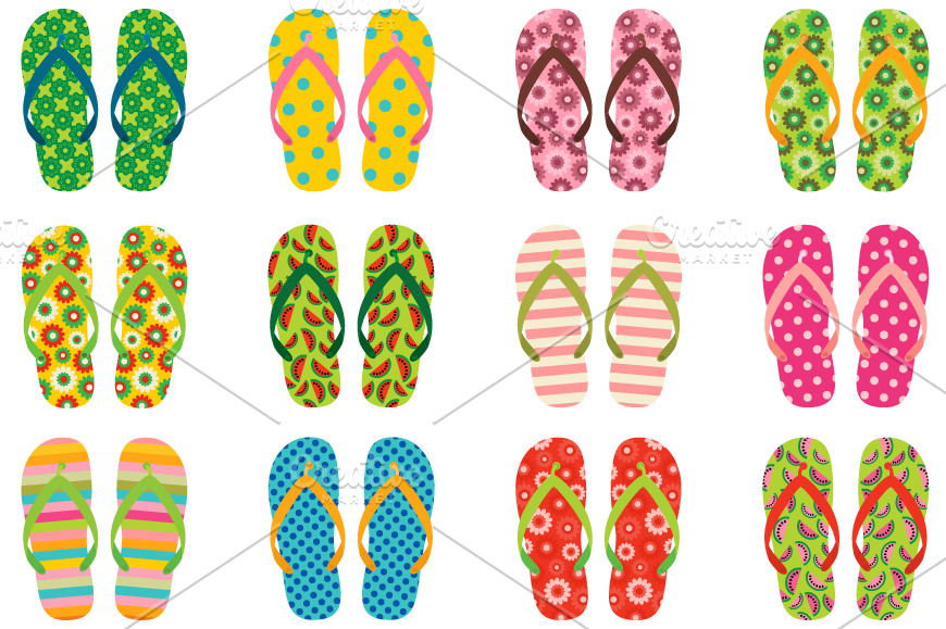 Colorful flip flops clip art set | Illustrations ~ Creative Market