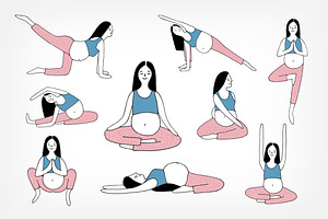 9 yoga poses for pregnant women  Pre-Designed Illustrator Graphics ~ Creative Market