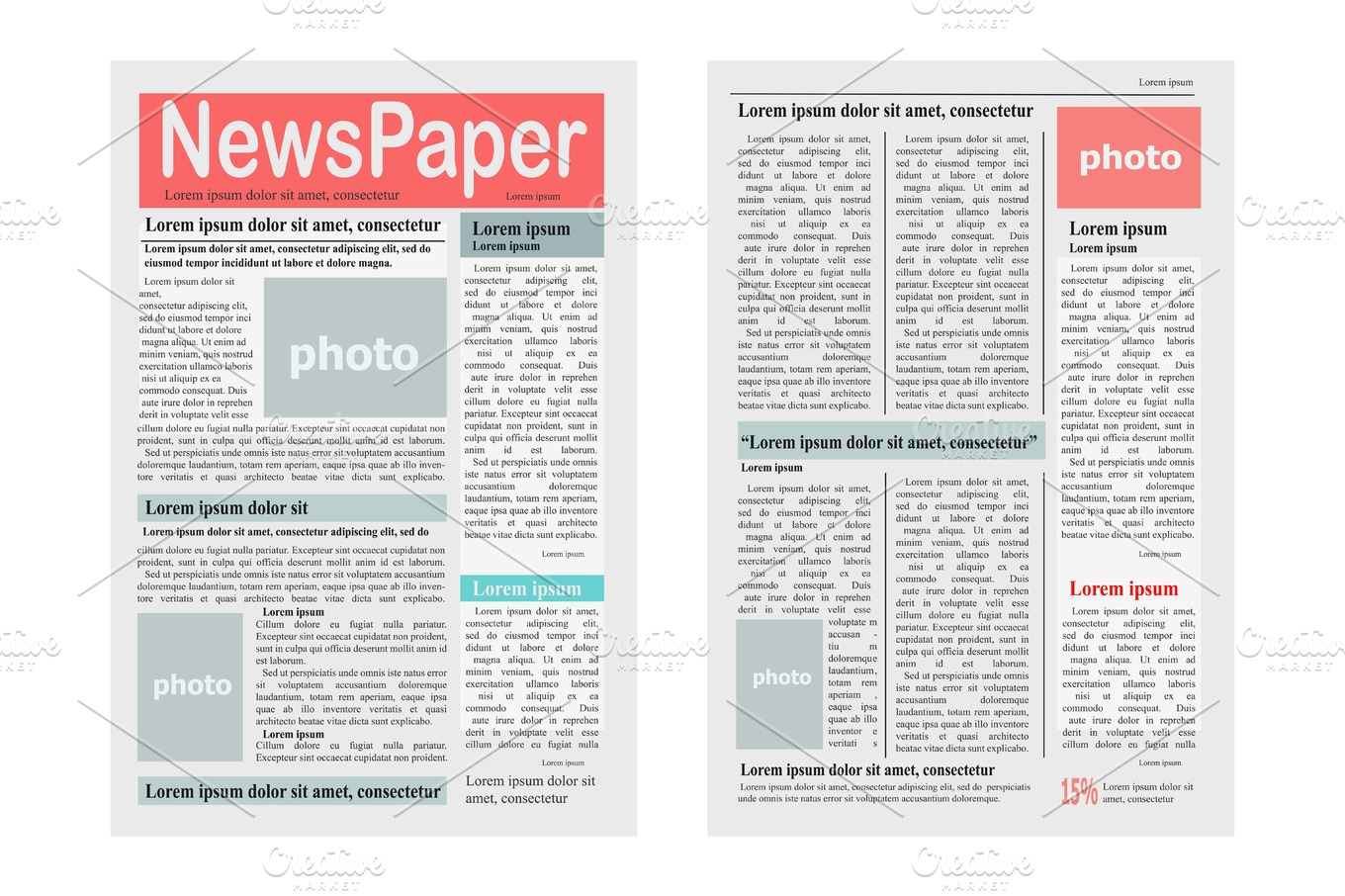 Two Newspaper Pages Vector Illustration on White | Object Illustrations ...