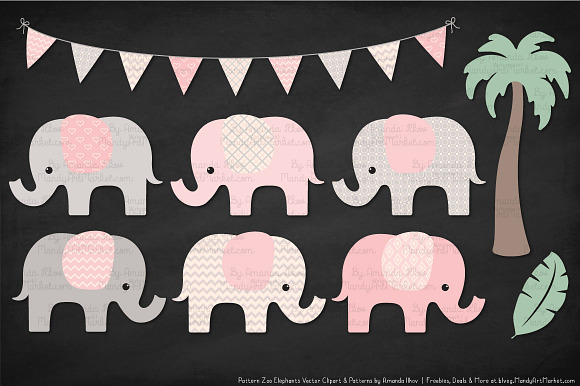 gray and pink elephant clipart