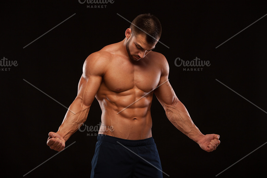 Strong Athletic Man Fitness Model Torso showing six pack abs. isolated ...