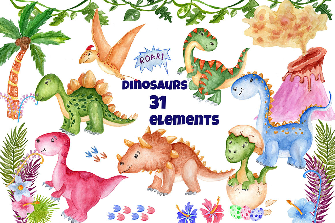 Download Watercolor Dinosaur Clipart Custom Designed Illustrations Creative Market