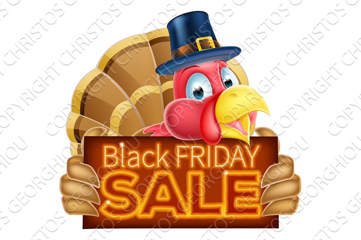 Thanksgiving Turkey Black Friday Sale Sign Animal Illustrations