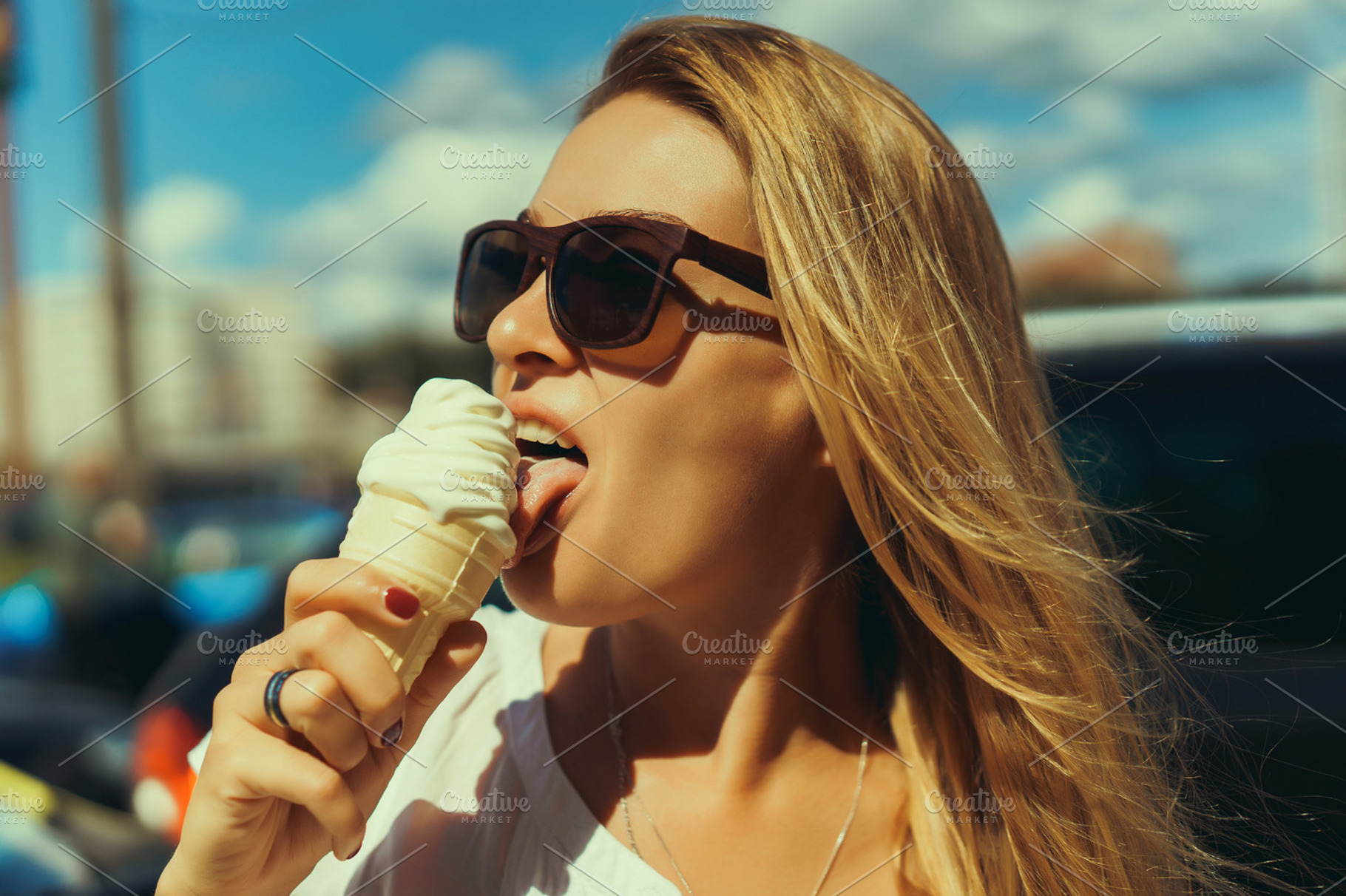 Woman Eating Ice Cream High Quality Food Images ~ Creative Market