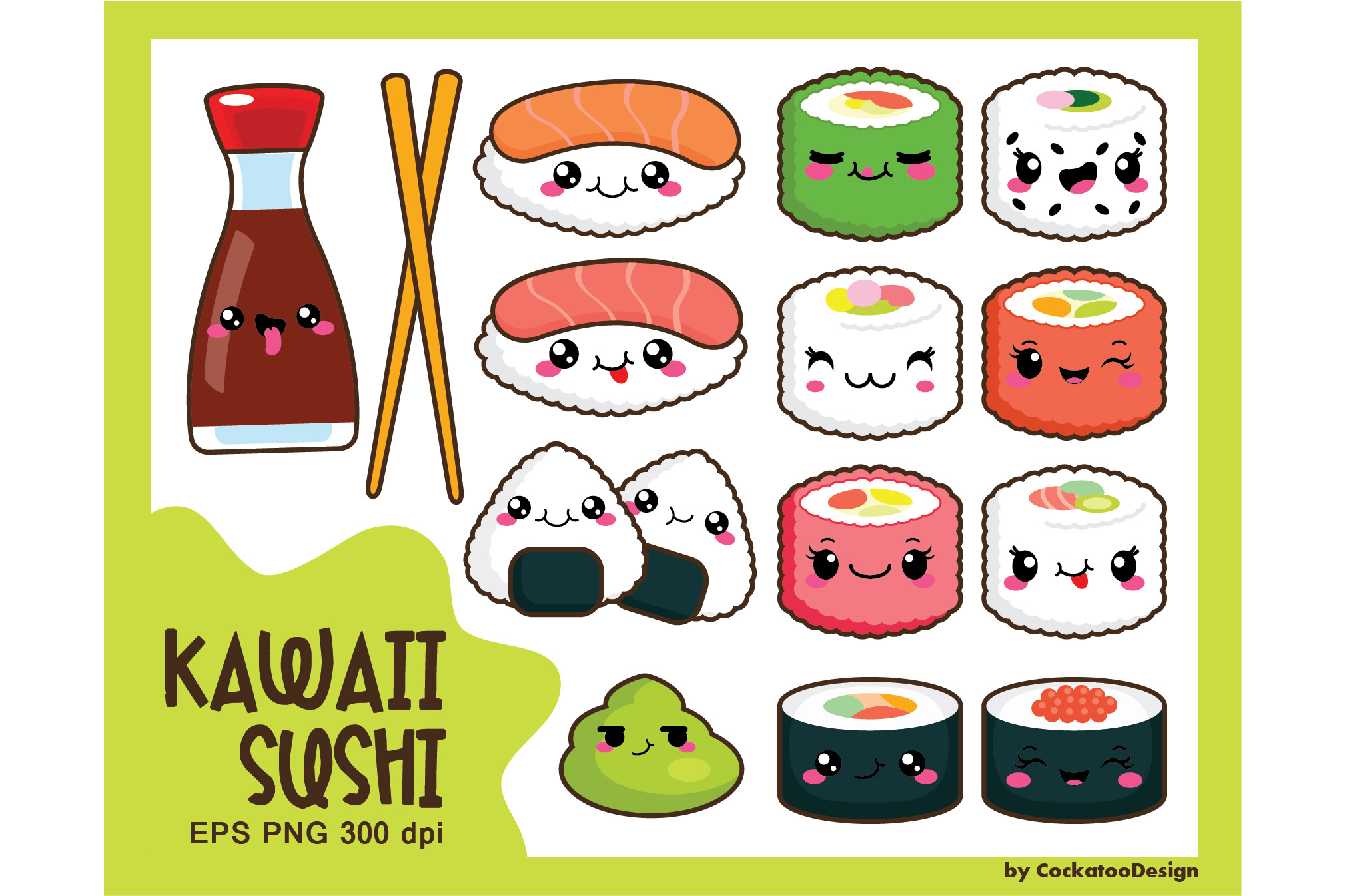 Kawaii Sushi Set Pre Designed Illustrator Graphics Creative Market