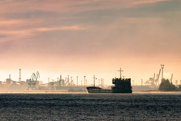 Cargo Ship Silhouette High Quality Transportation Stock Photos Creative Market