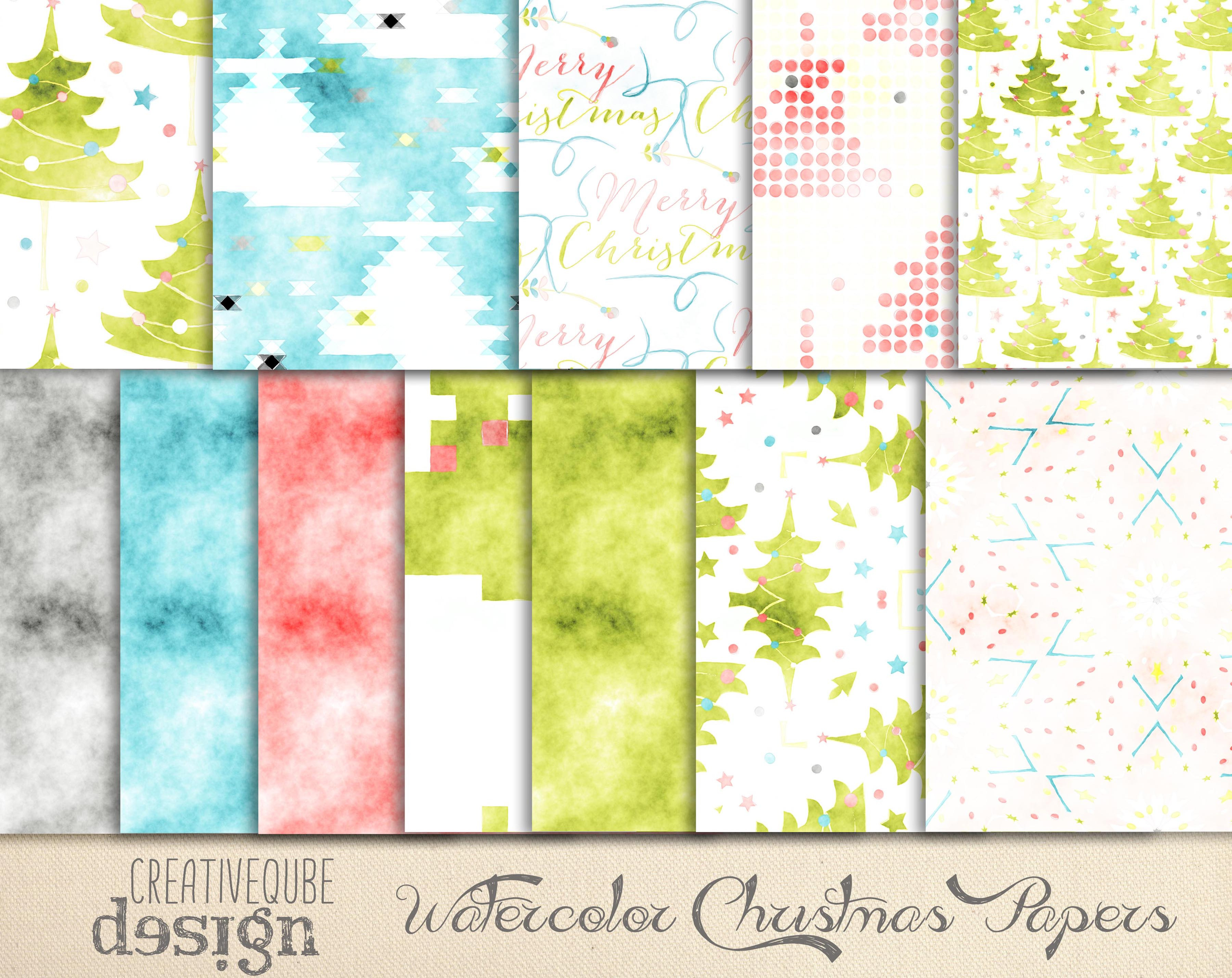 Christmas Watercolor Digital Paper 