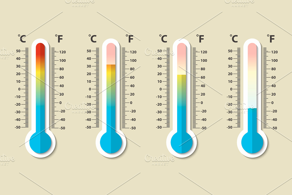 Celsius and Fahrenheit thermometers. PreDesigned