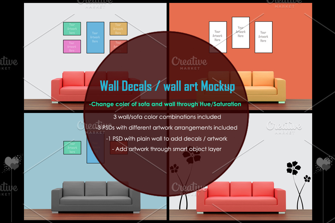 Download Wall art / decals / poster Mockup v1 | Creative Photoshop Templates ~ Creative Market