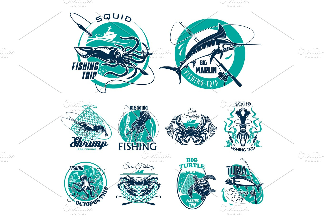 Download Vector fish symbols for fishing trip icons | Pre-Designed ...