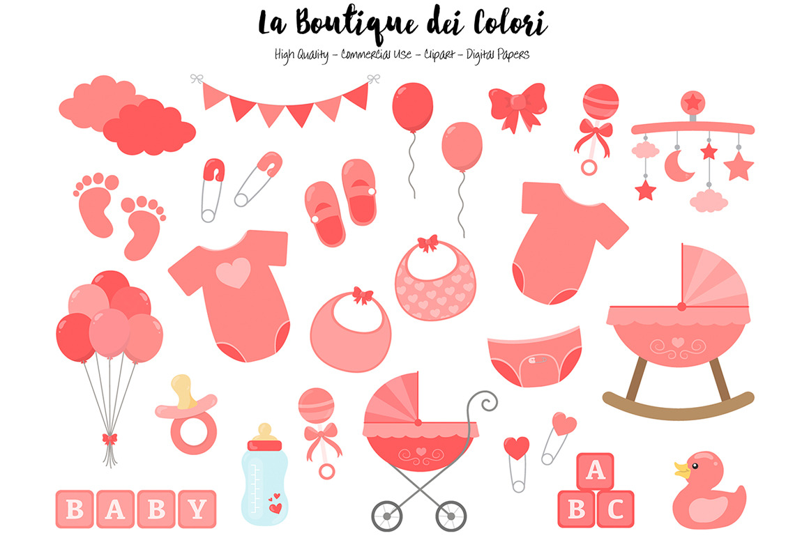 Coral Red Baby Shower Clipart 