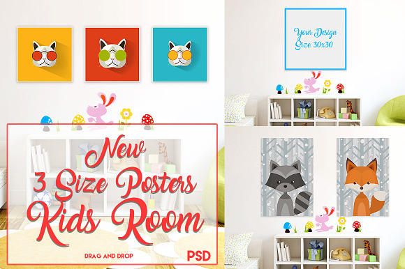 Download 3 Size Posters Mock Up Kids Room Creative Photoshop Templates Creative Market