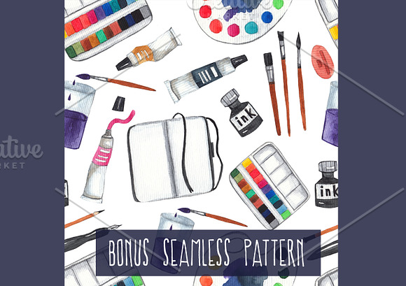 Watercolor art supplies  Illustrations ~ Creative Market