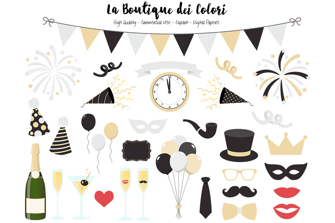 Silver and Gold New Years Clipart | Custom-Designed Illustrations ~ Creative Market