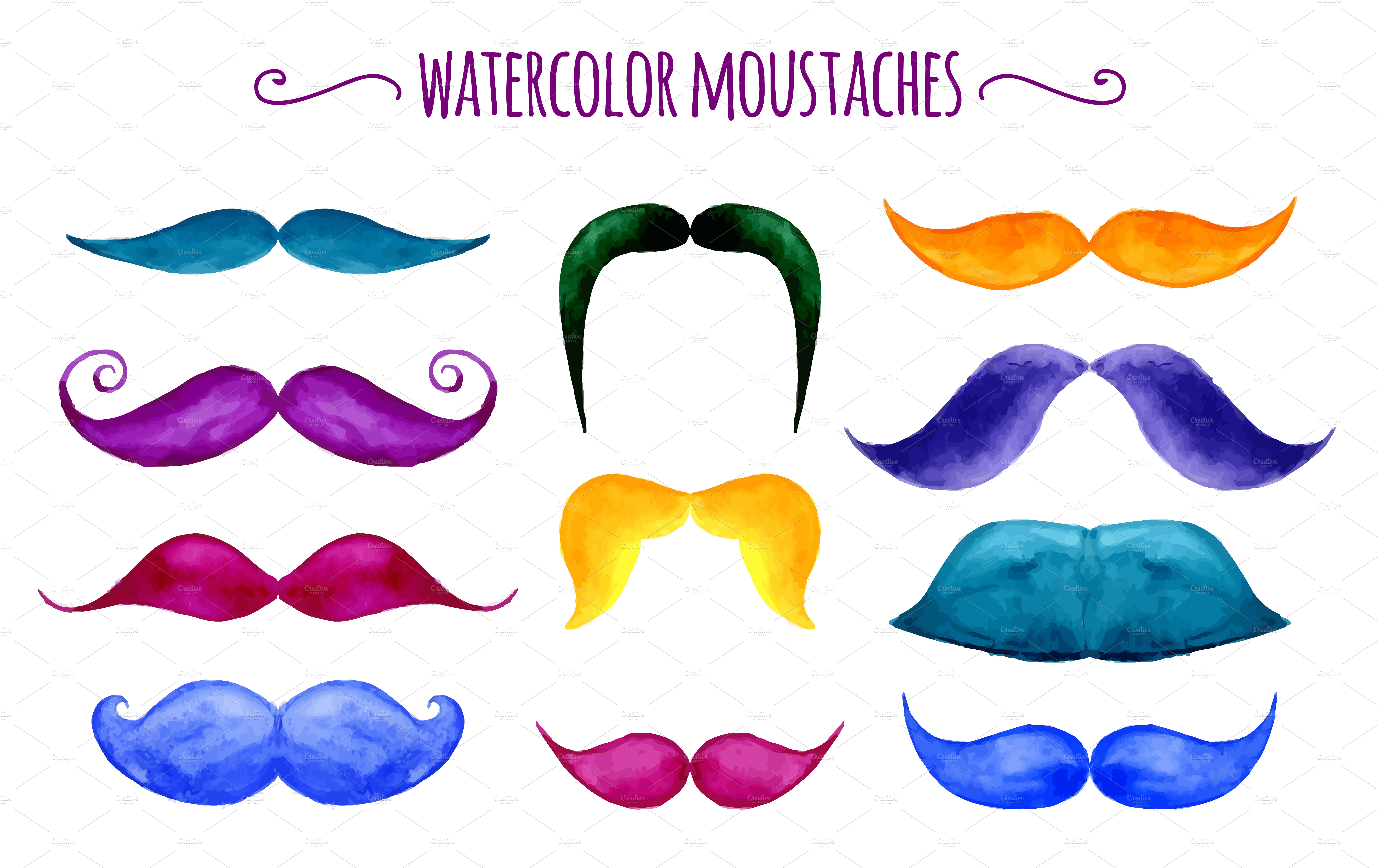 Download Watercolor vector moustaches | Pre-Designed Illustrator ...