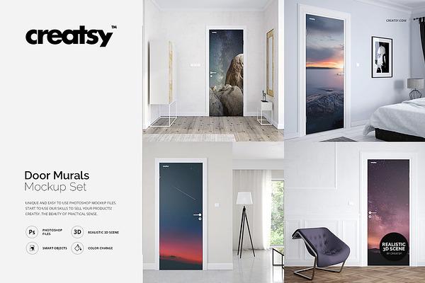 Door Murals Mockup Set | Packaging Mockups