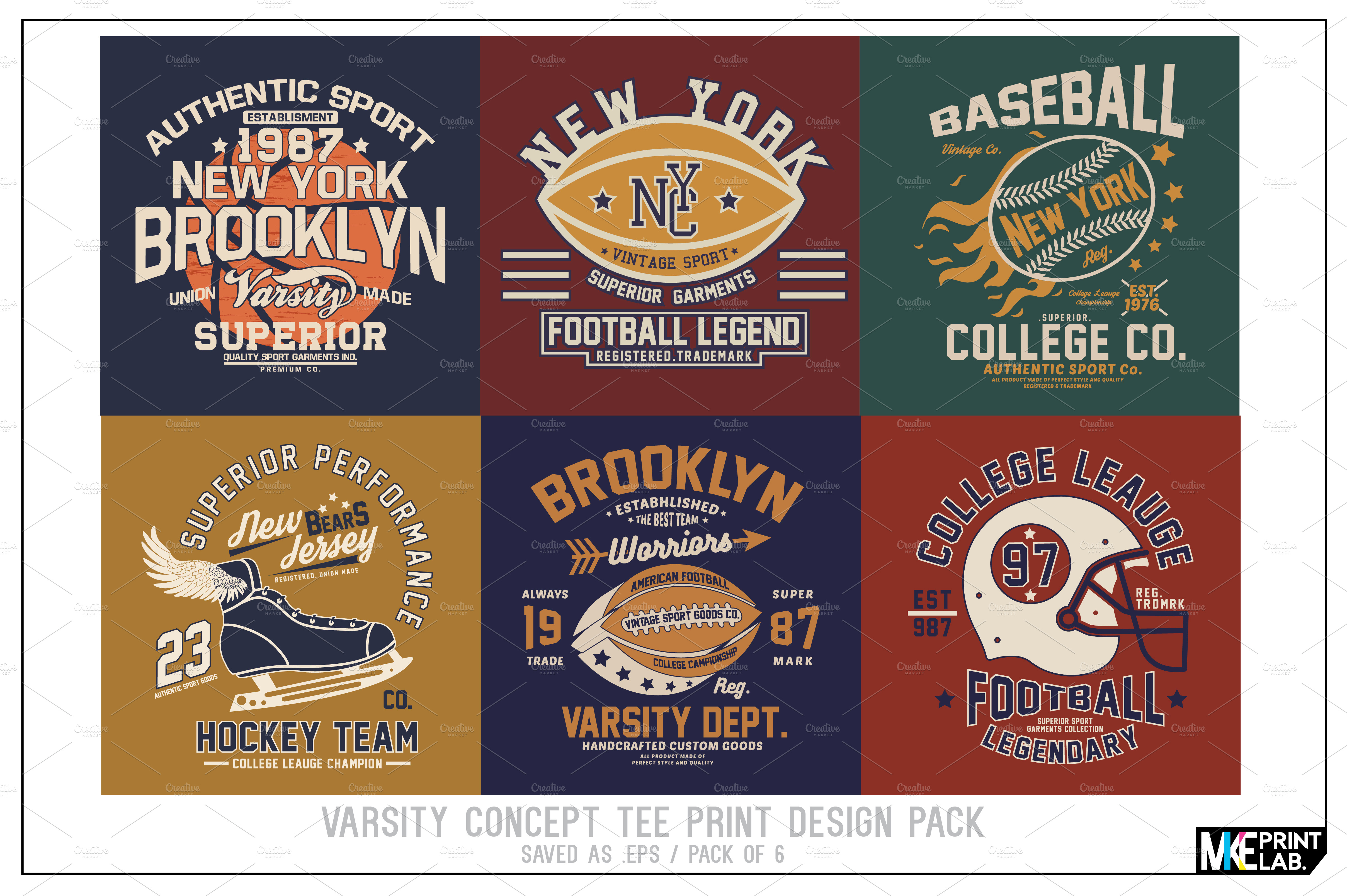 VARSITY CONCEPT VECTOR TEE PRINTS | Illustrations ~ Creative Market