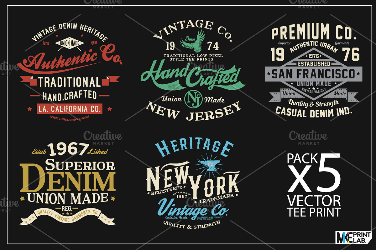 PACK OF 6 TEE PRINT VECTOR DESIGNS | Pre-Designed Illustrator Graphics ...