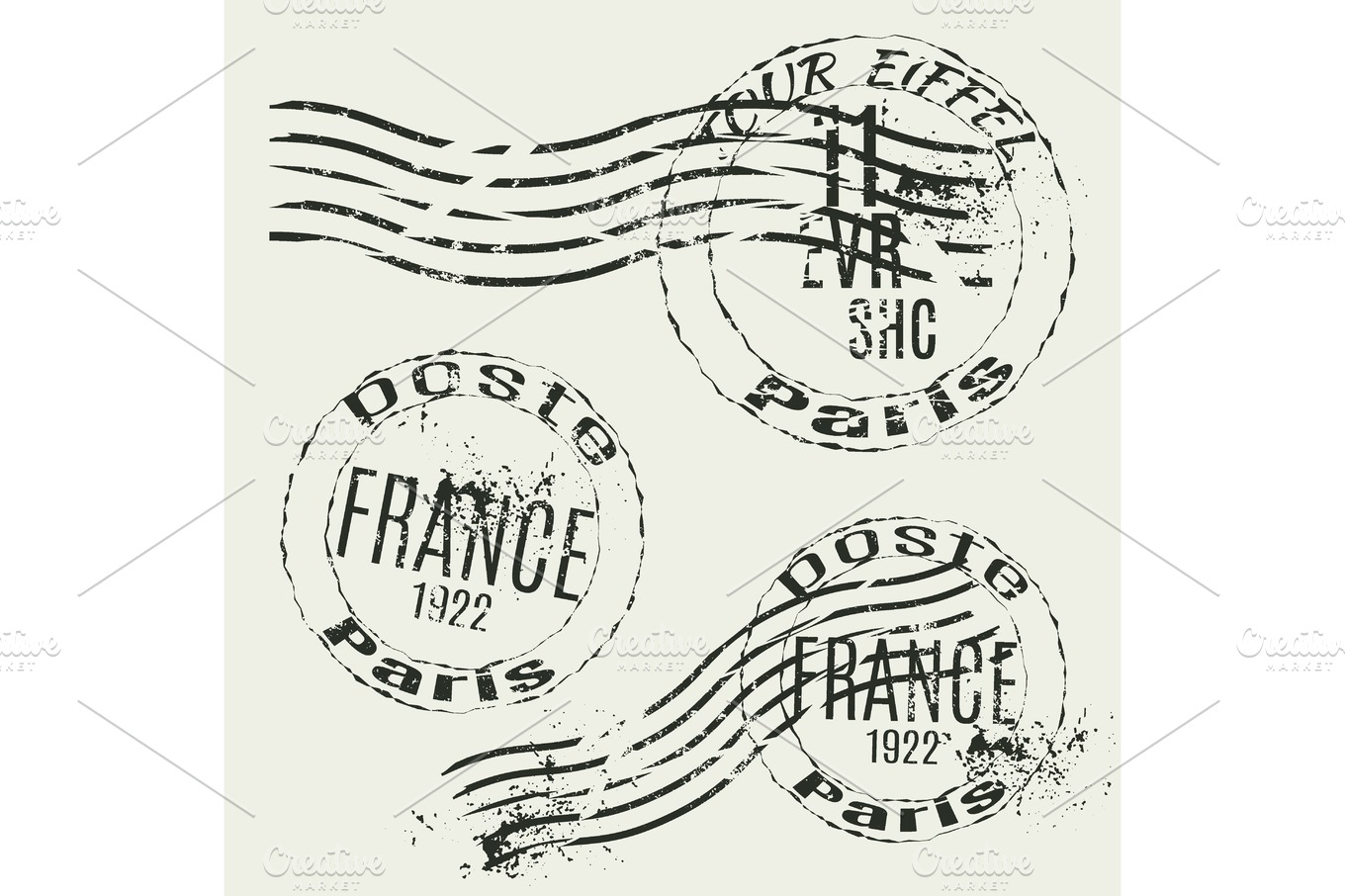 Collection of french vintage stamps | Illustrations ~ Creative Market