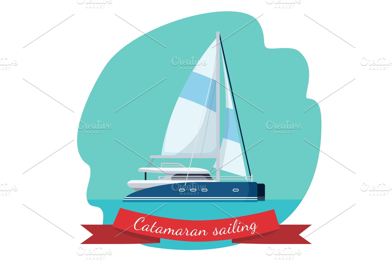 Catamaran Sailing Boat With Canvas Vector Illustration Isolated Object Illustrations 0340