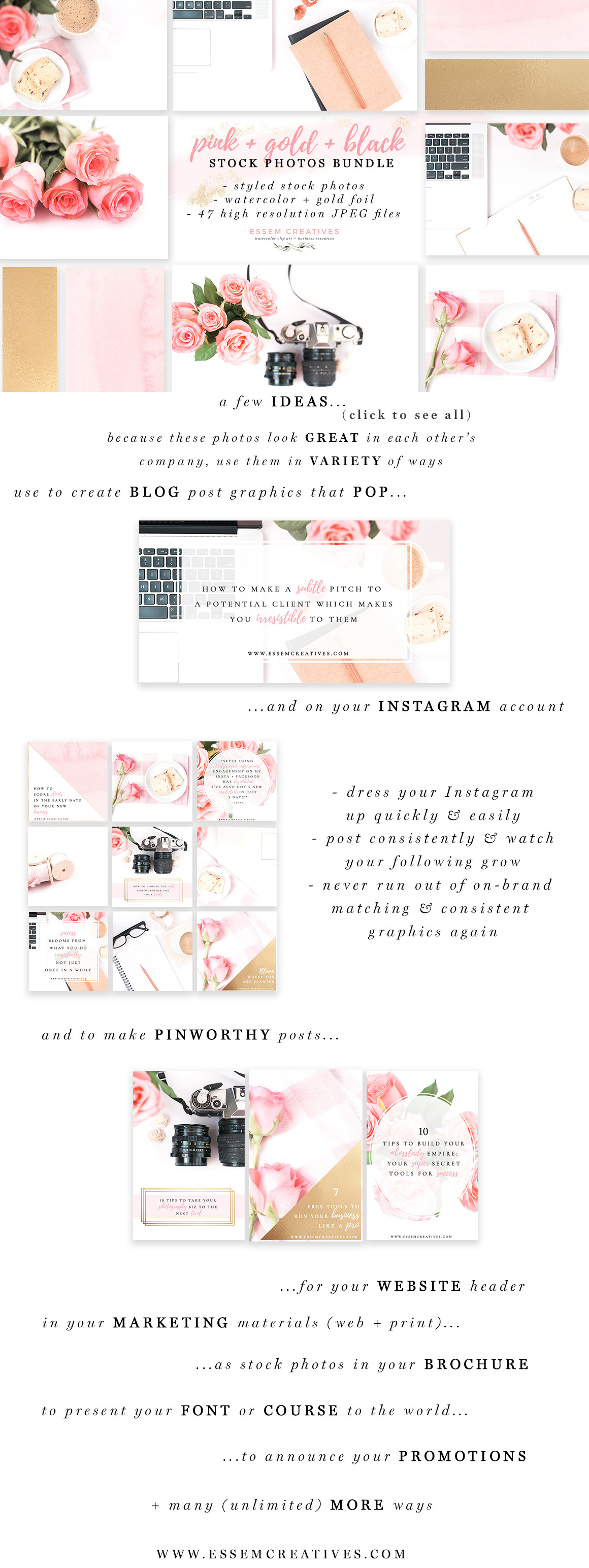 Pink Gold Black Stock Photos Bundle | Pen & Pencil Mockups ~ Creative ...