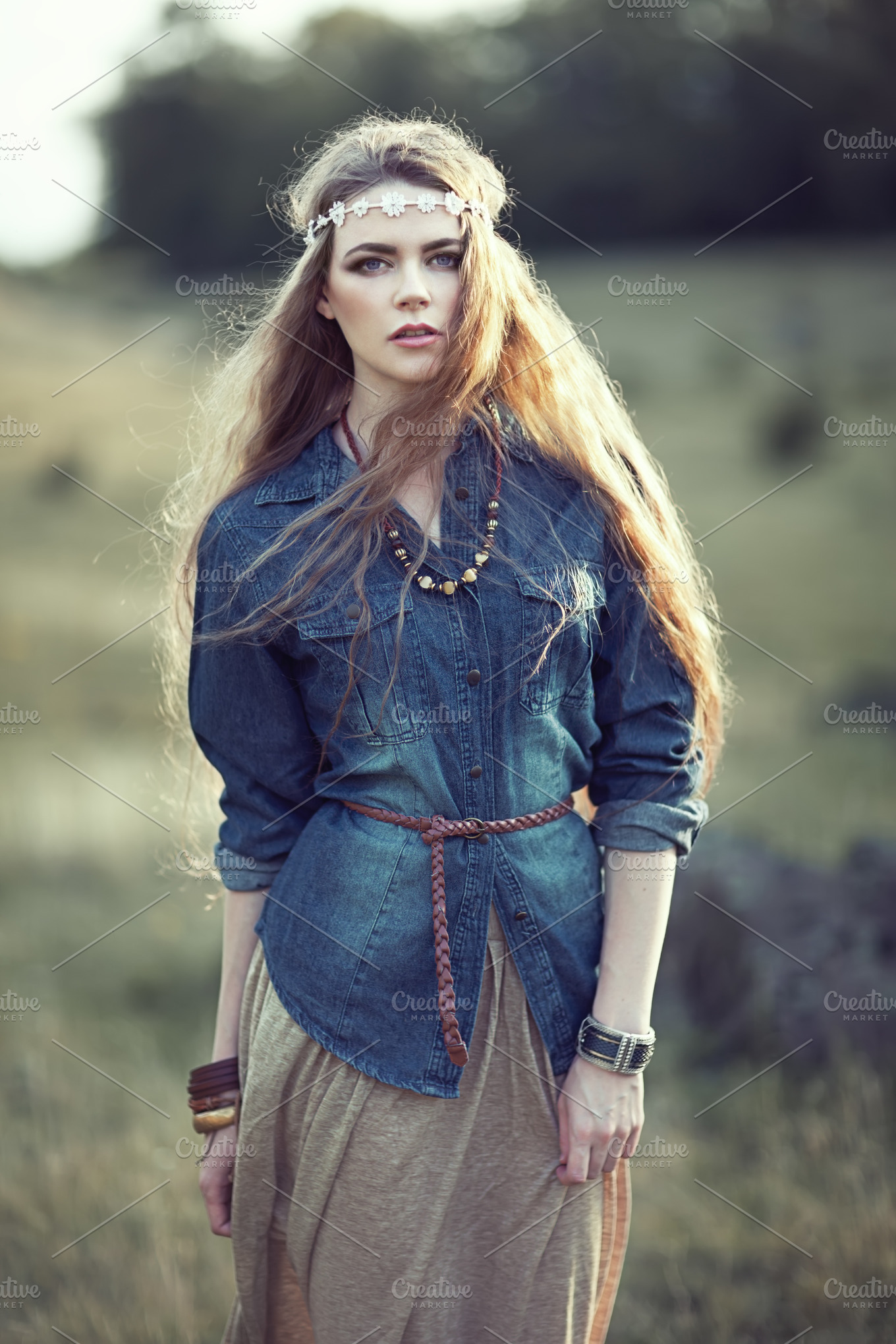 Beautiful Hippie Girl On Nature Featuring Hippie Girl And Young 