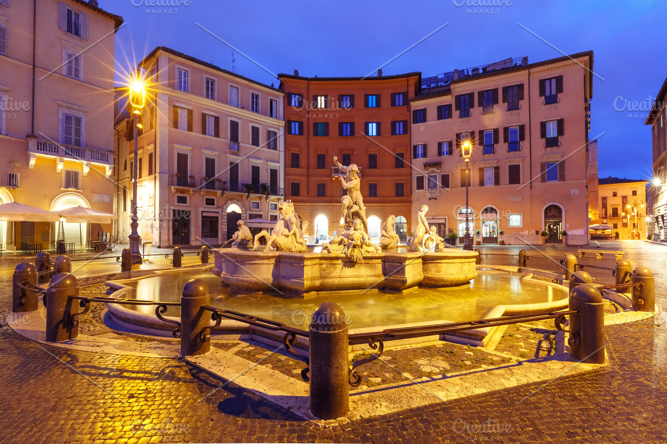 Piazza navona square at night rome italy featuring fountain of neptune