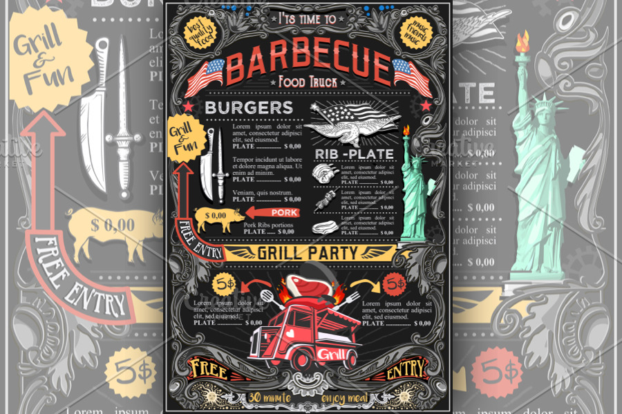 Street Food Truck BBQ Vector Menu | Pre-Designed Illustrator Graphics