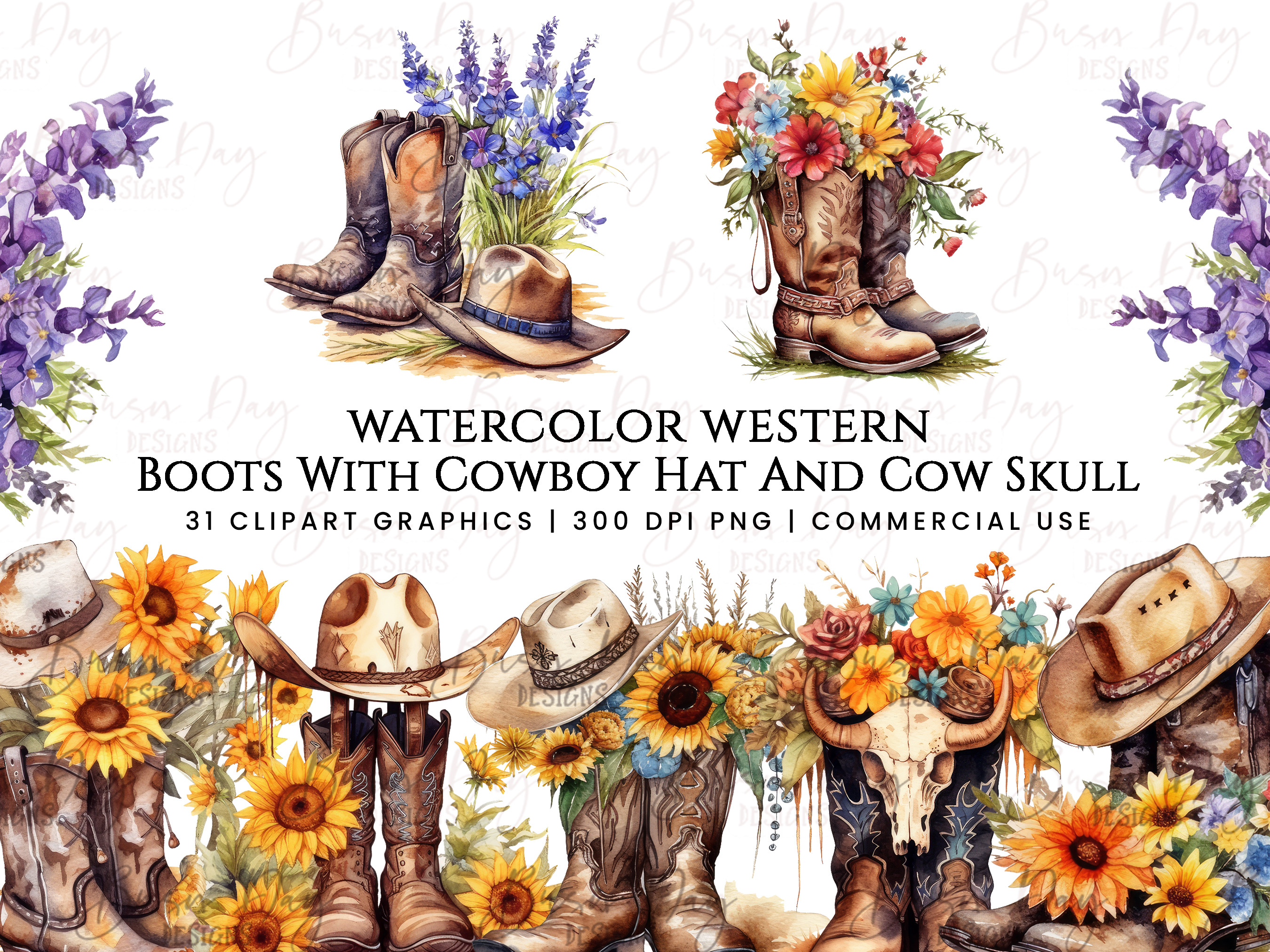 Western Boots and Cowboy Hat Clipart | Object Illustrations ~ Creative ...