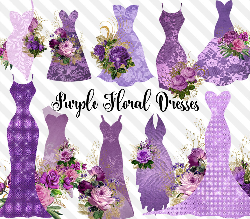 Purple Floral Dresses Clipart | Pre-Designed Photoshop Graphics