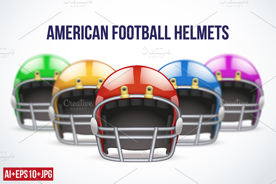 Set of Old American Football Helmets  Sports & Recreation Stock Photos ~  Creative Market