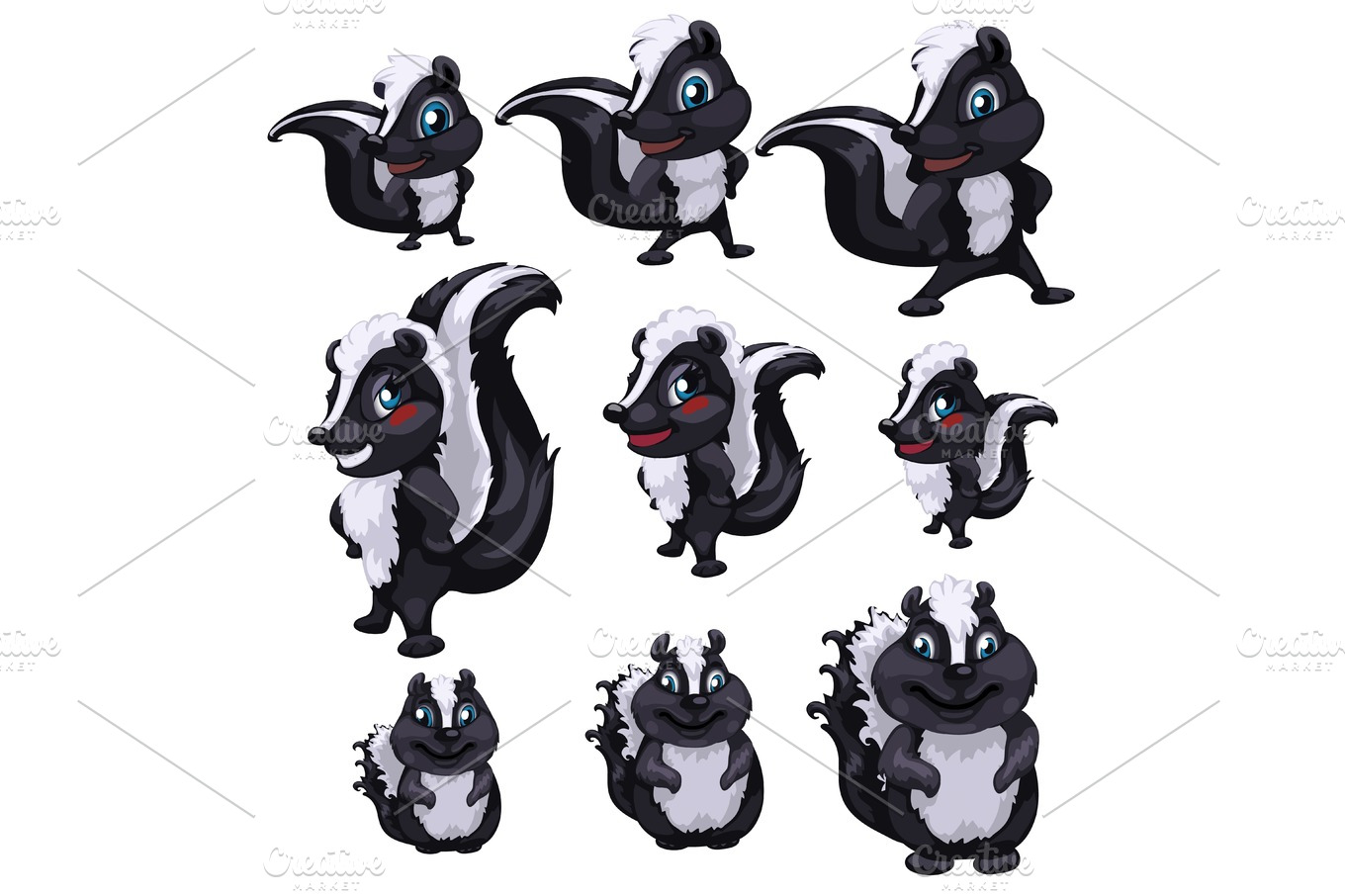 Skunks of different sizes and pose Animal Illustrations Creative Market