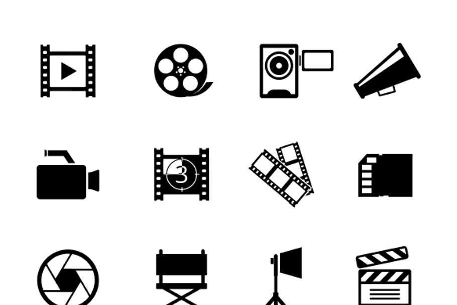 Simple Black and White Video Icons | Pre-Designed Illustrator Graphics ...